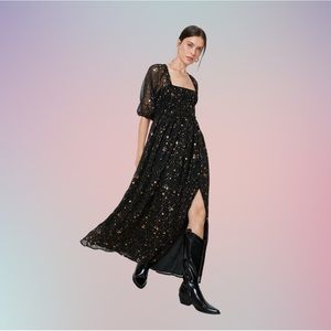 Night Court Metallic Star Maxi Dress with Slit
